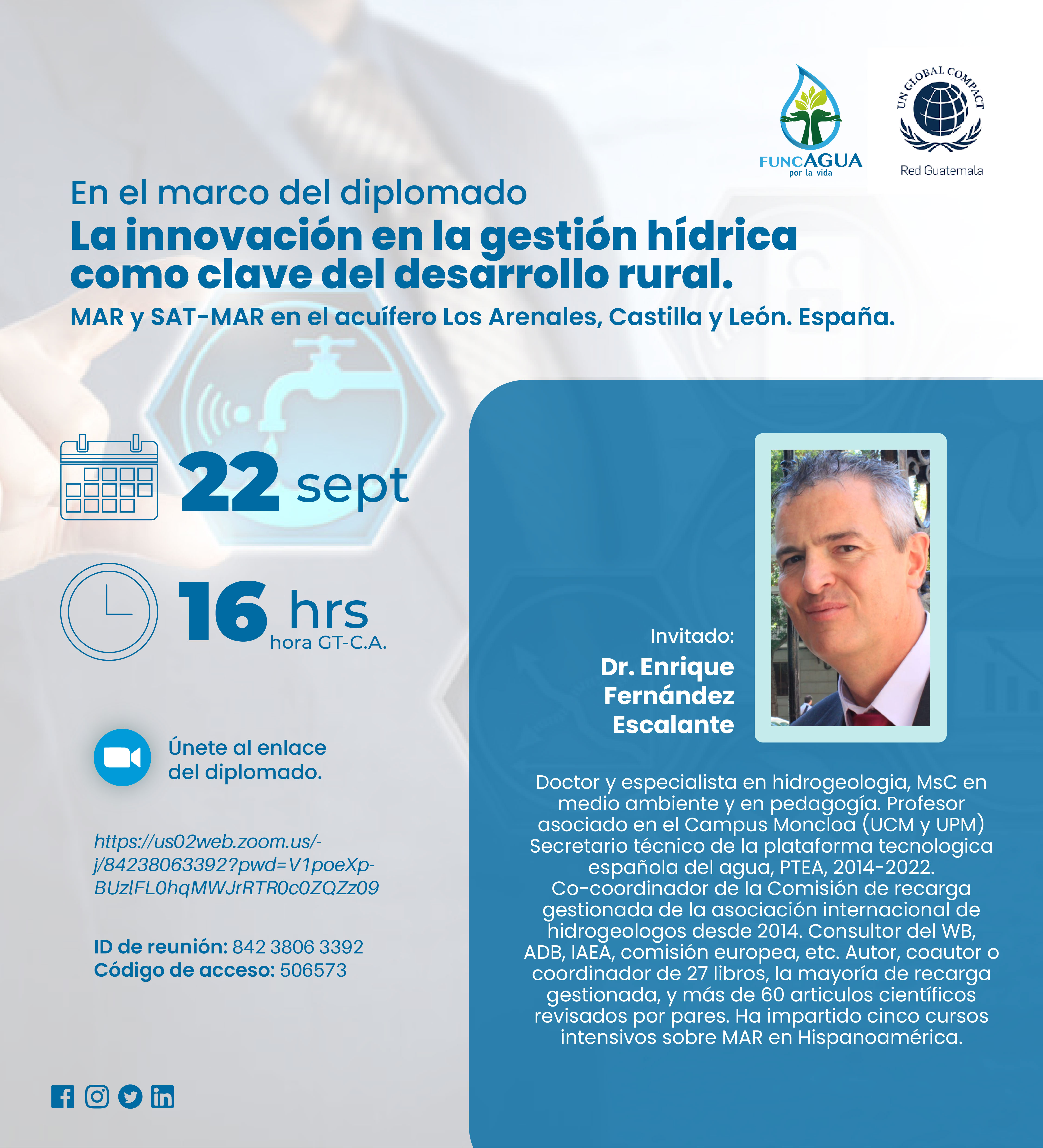 Funcagua Guatemala organiza una conferencia sobre Managed Aquifer Recharge (MAR). 22 de septiembre de 2022
